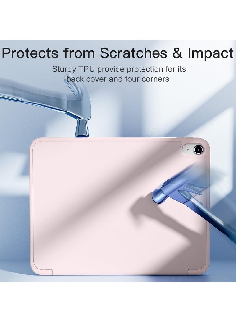جراب لجهاز iPad من الجيل العاشر مقاس 10.9 بوصة (إصدار 2022) مع حامل قلم، غطاء حماية ثلاثي الطي رفيع مع ظهر من مادة TPU الناعمة، لون ذهبي وردي - Image 5